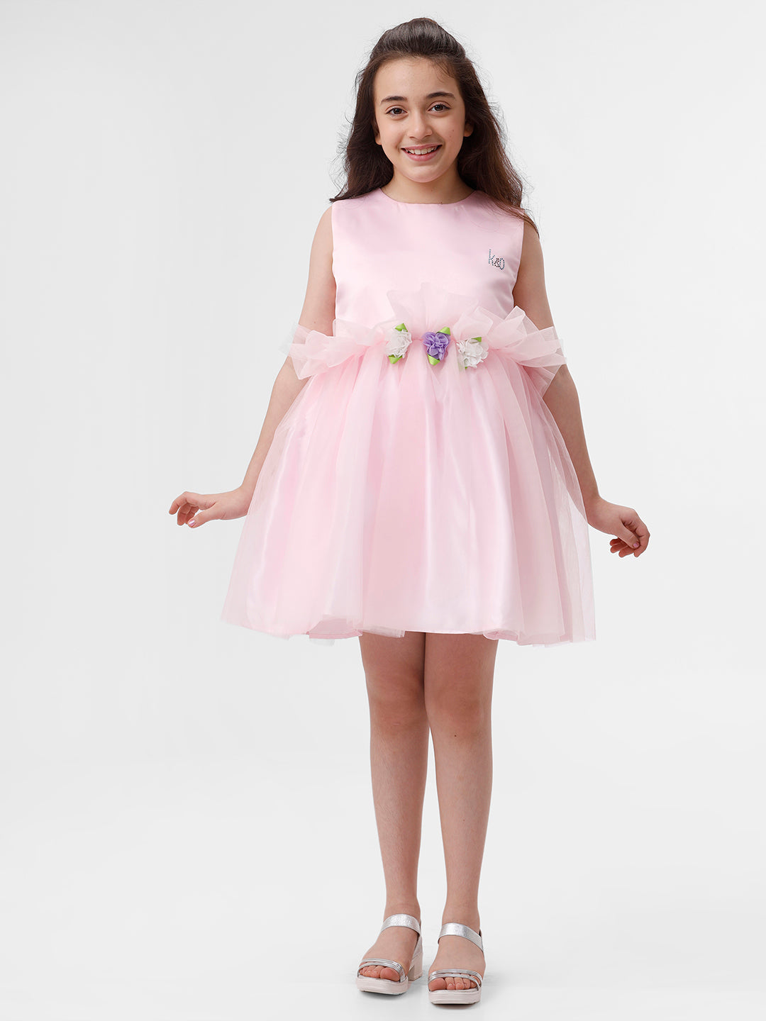 Girls Mesh dress with Flower embellishments