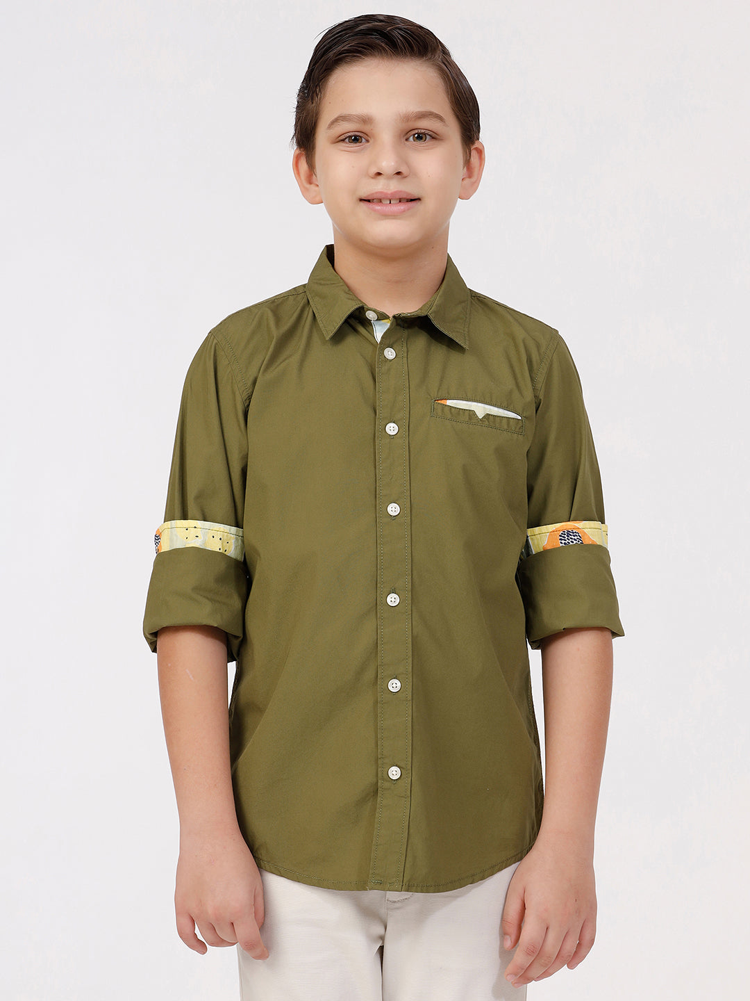 Boys Long Sleeve Shirt with Contrast welt Pocket