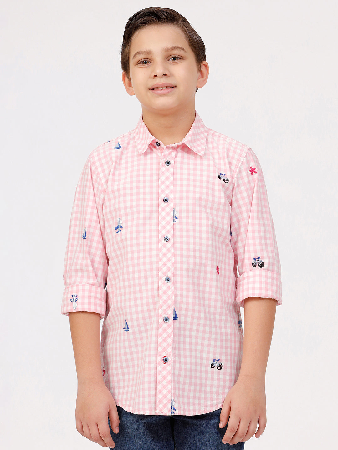 Boys Long Sleeve All over Embroidery Shirt