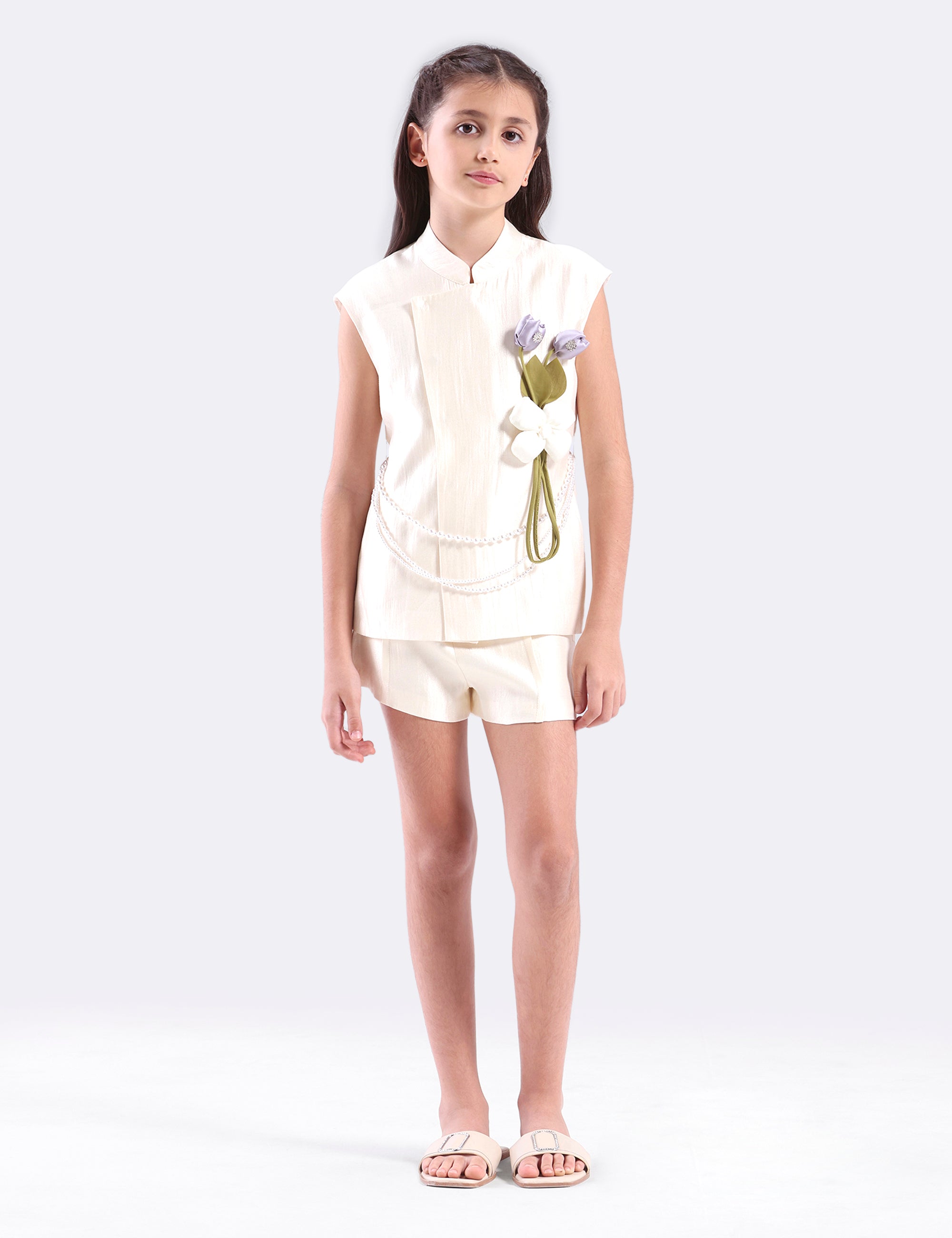 Girls Top & shorts with 3D flower appliques