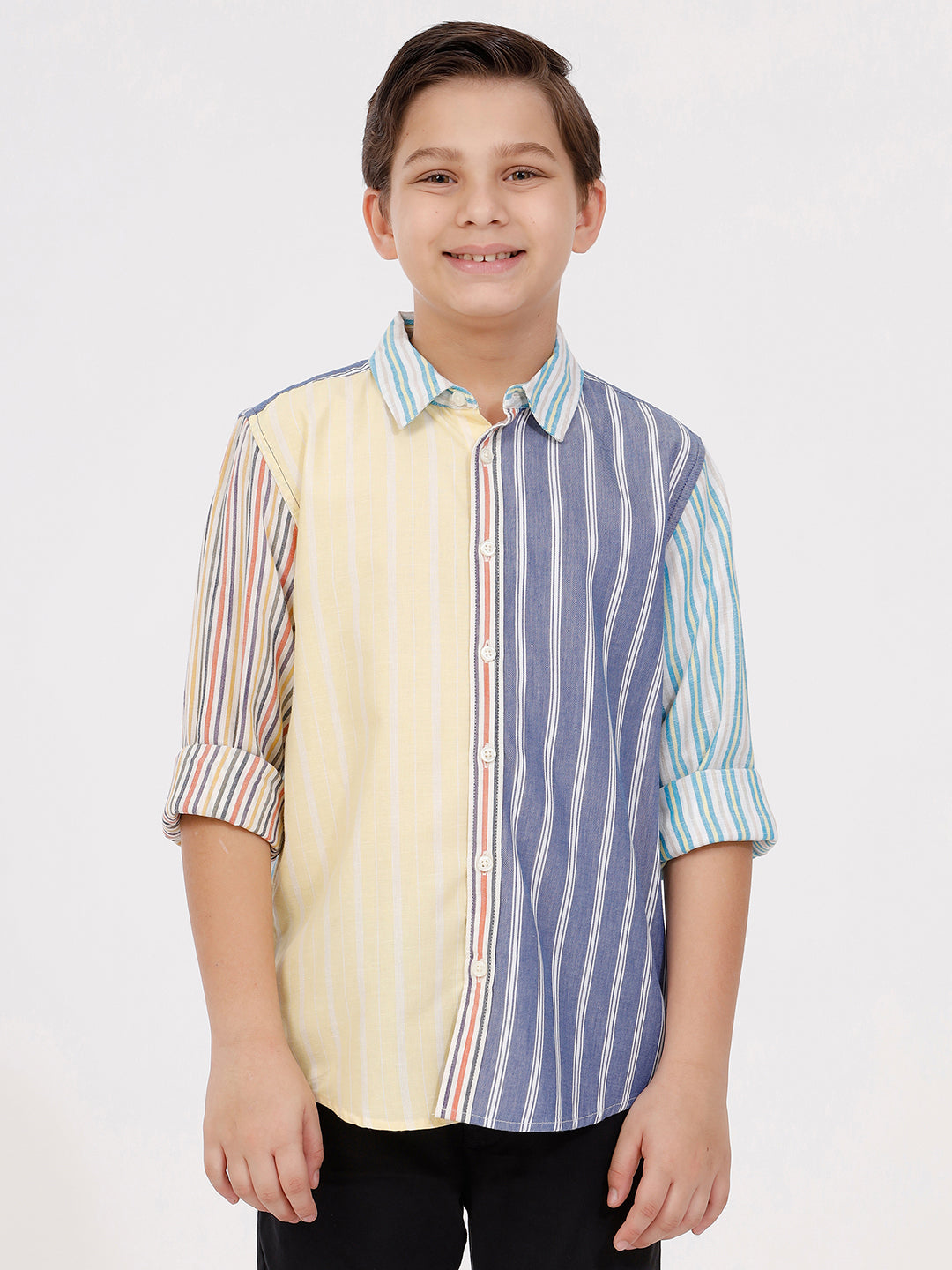 Boys Long Sleeve Stripes Patchwork Shirt