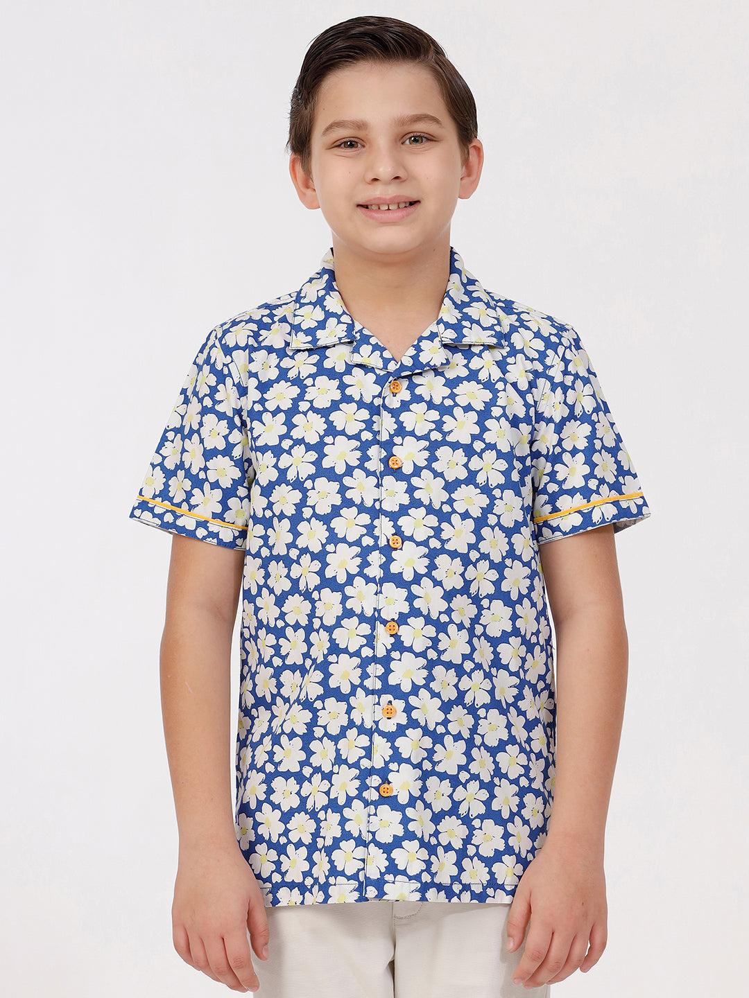 Boys Short Sleeve Printed Shirt with Open Collar
