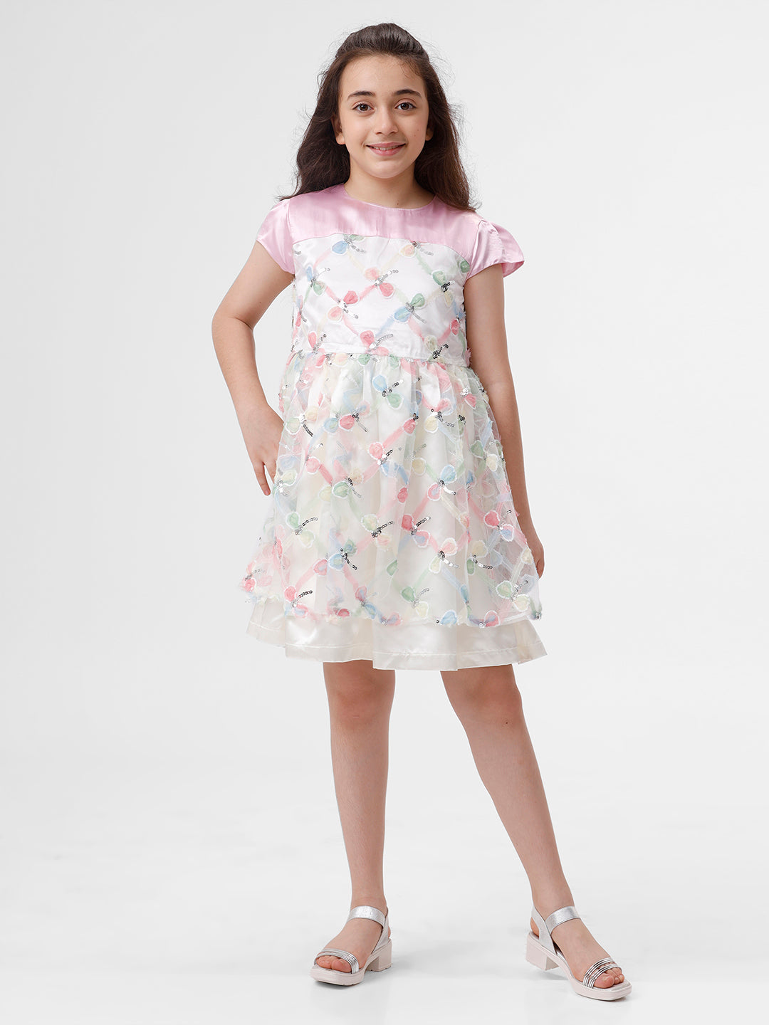 Girls all over embroidered mesh dress