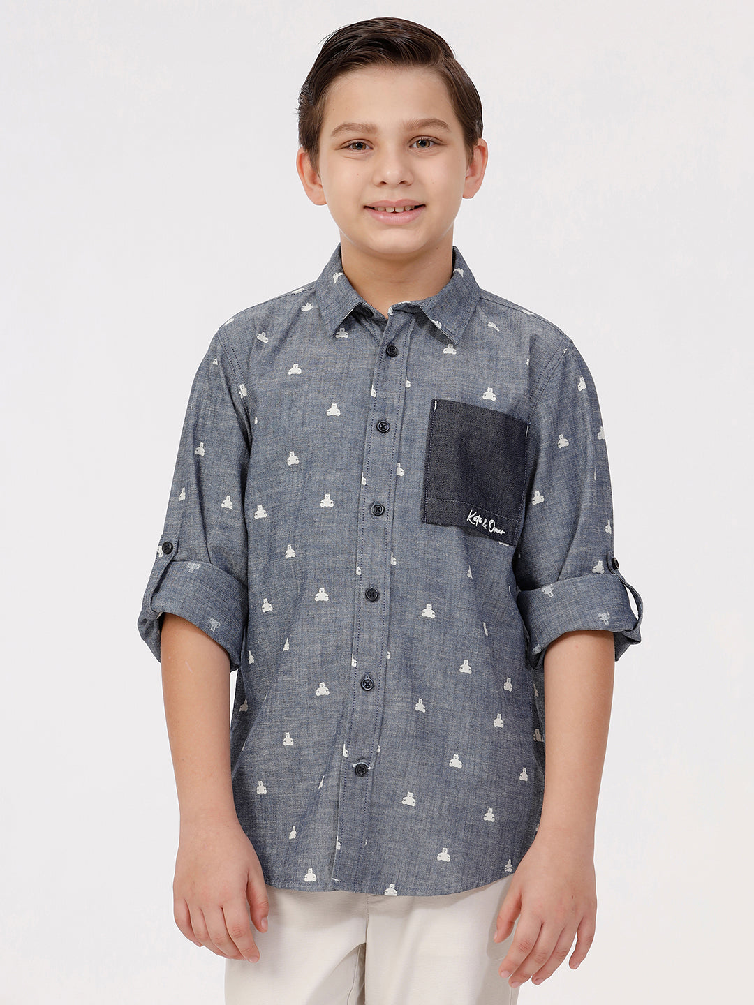 Boys Long Sleeve Shirt with Solid Denim Pocket