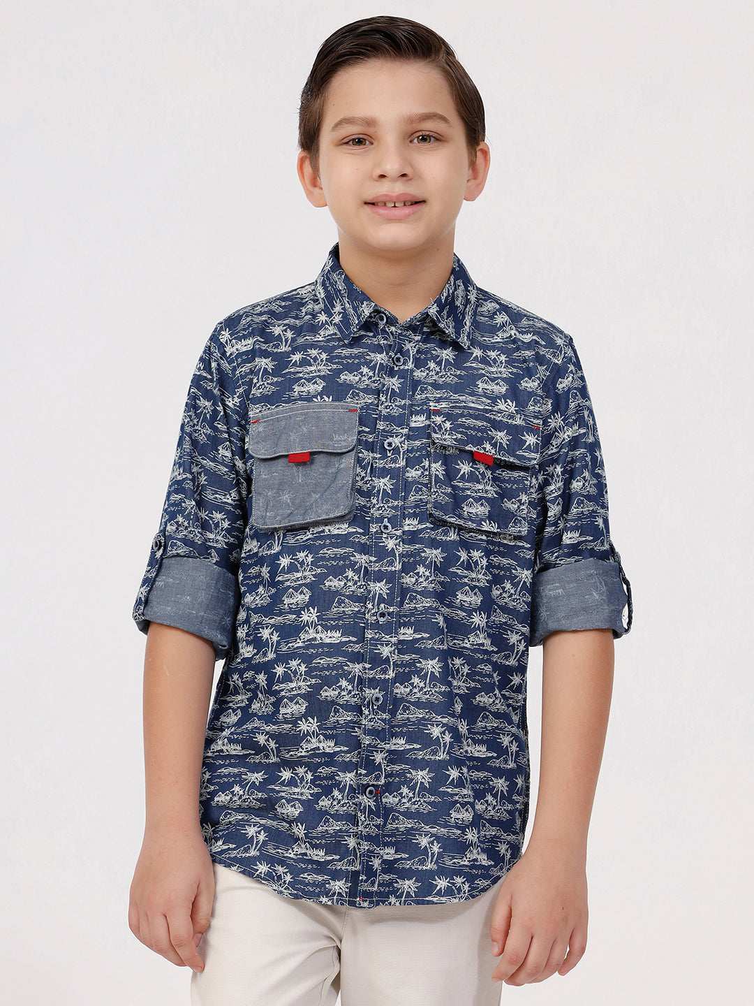 Boys Long Sleeve Shirt with Double Pocket Flap