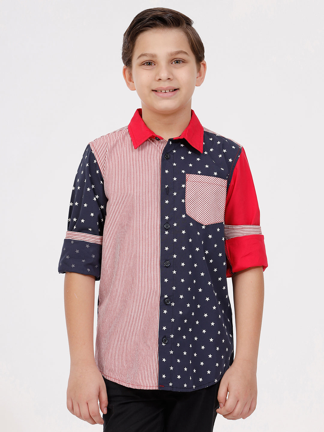 Boys Long Sleeve multi fabric Shirt