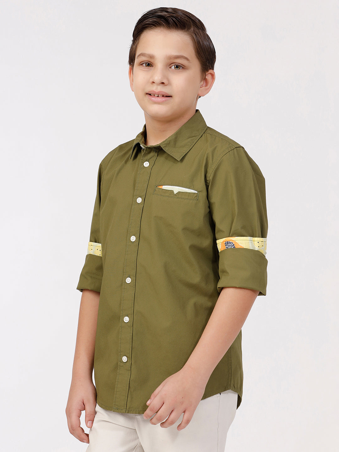 Boys Long Sleeve Shirt with Contrast welt Pocket
