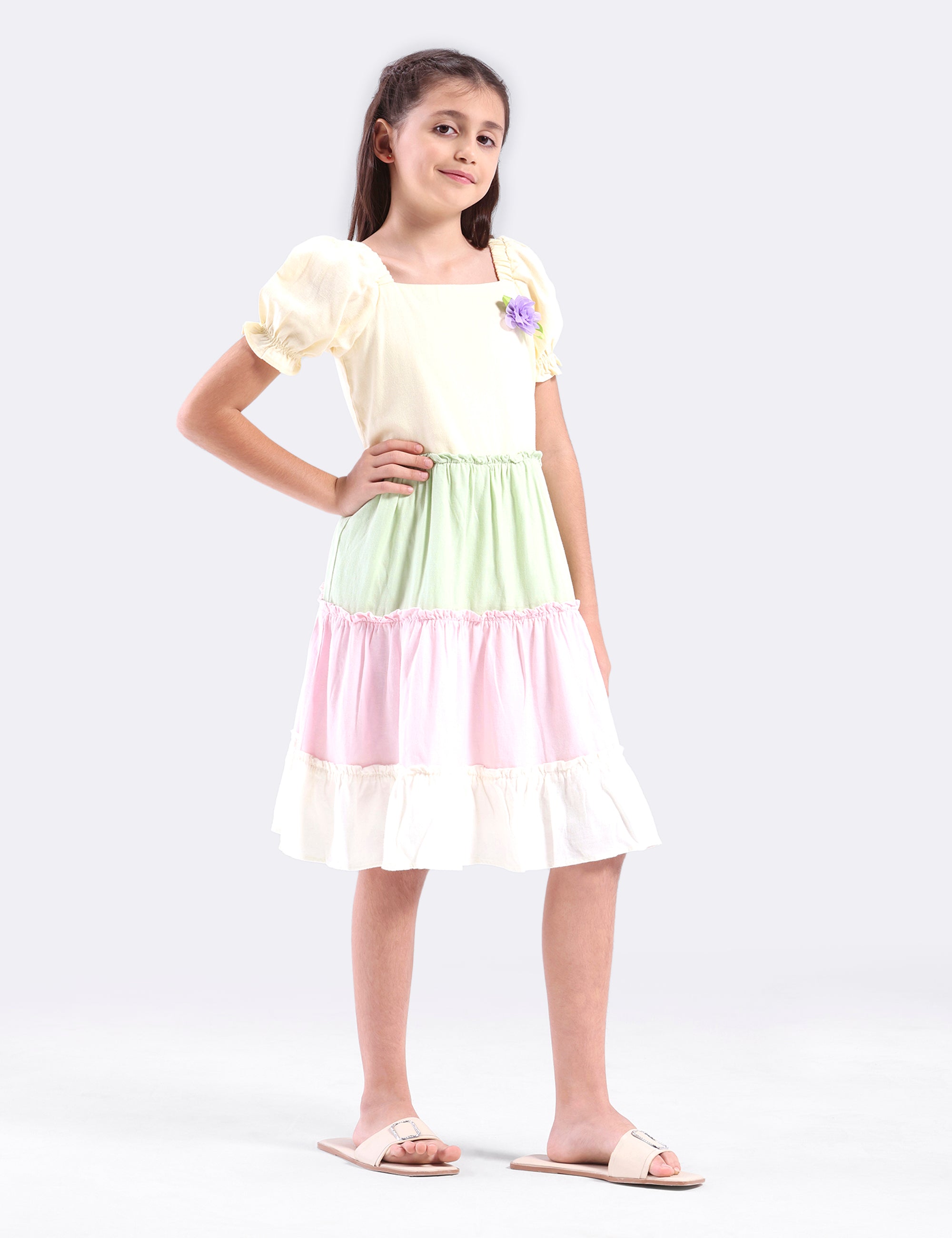 Girls multi colour panel dress