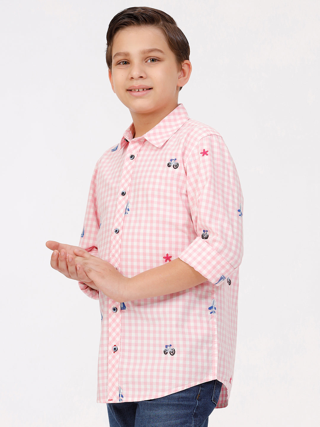 Boys Long Sleeve All over Embroidery Shirt