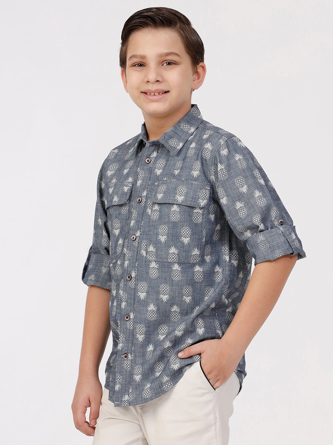 Boys Long Sleeve Shirt with Double Pocket Flap