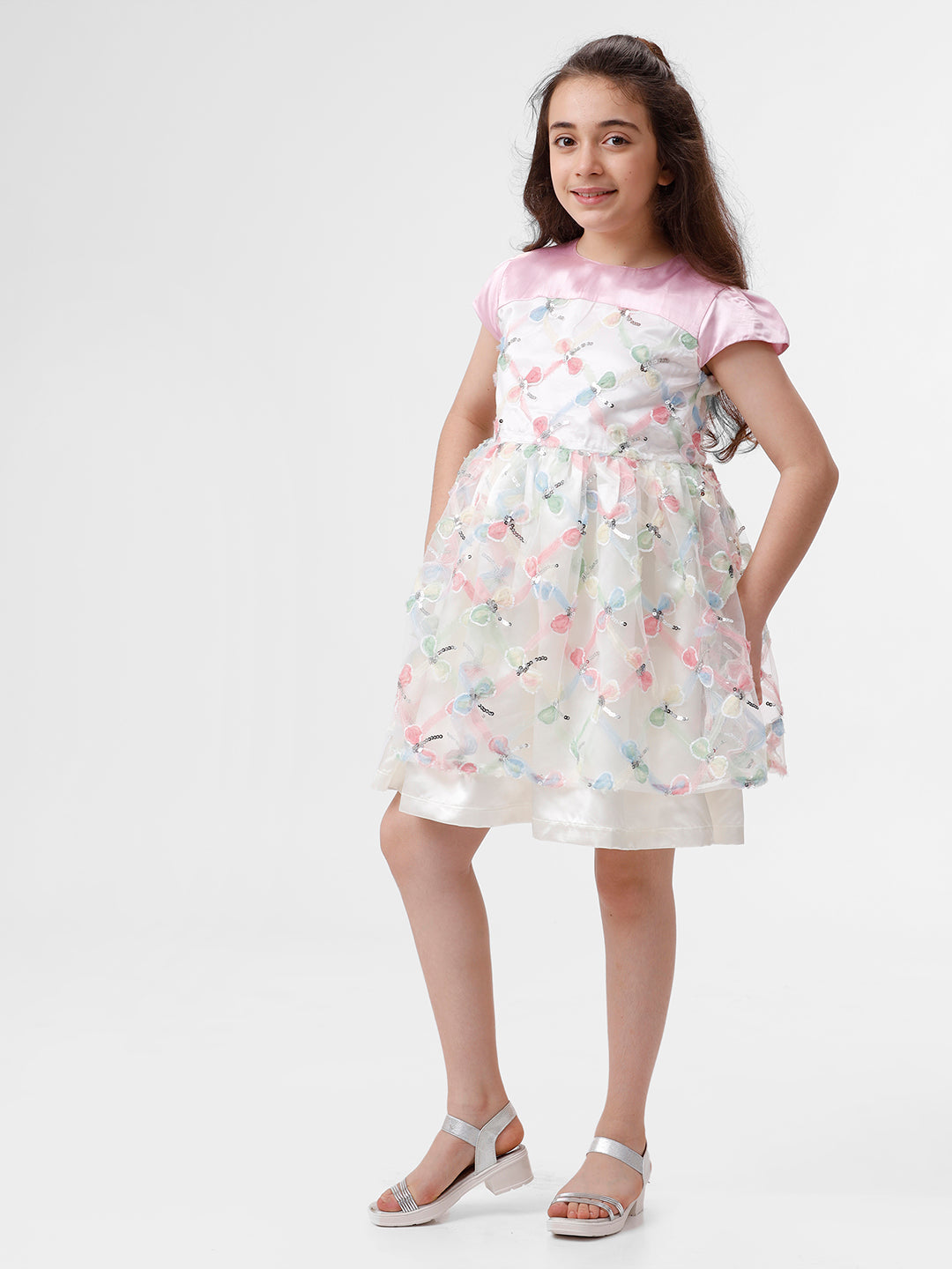 Girls all over embroidered mesh dress