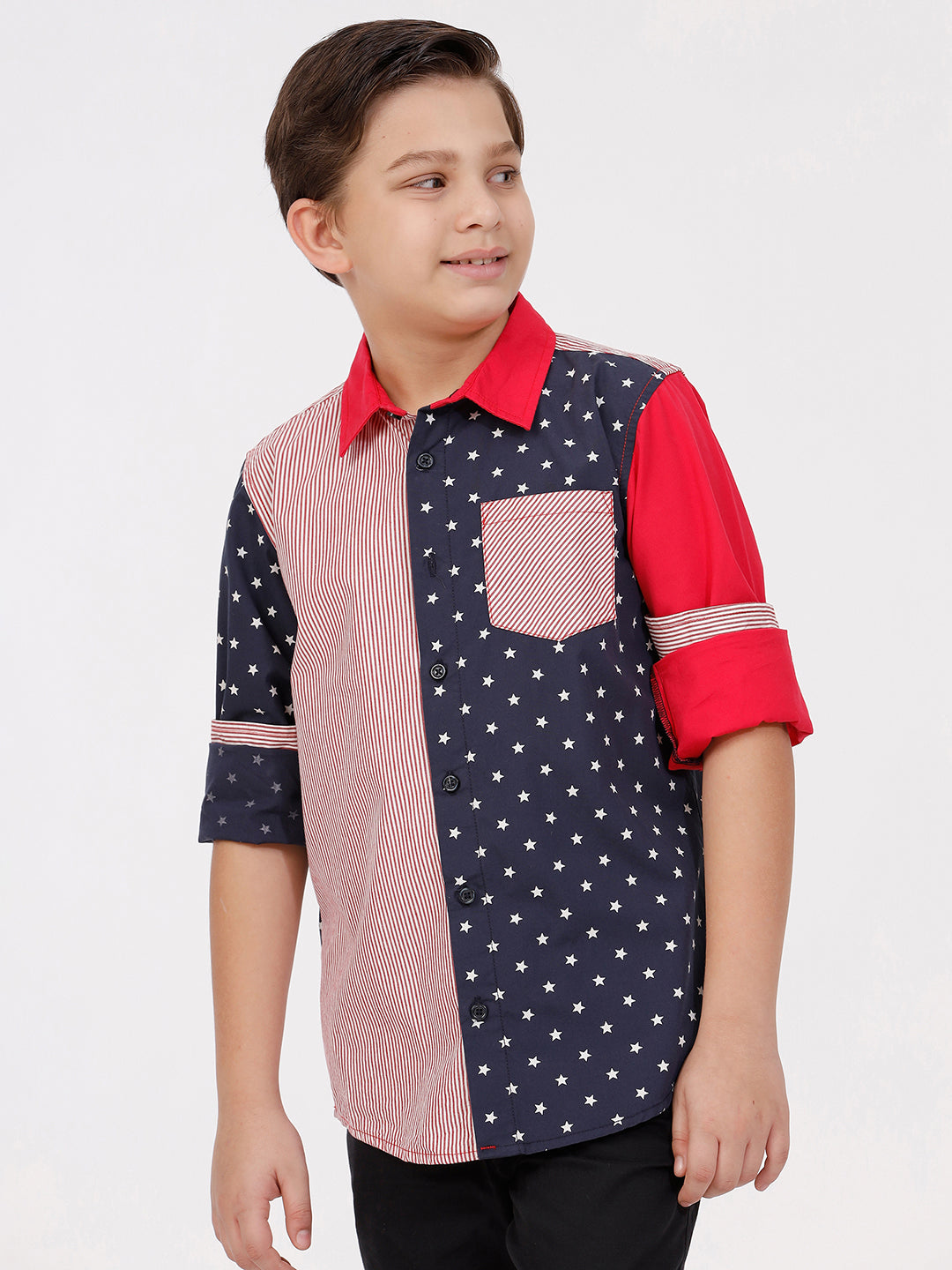 Boys Long Sleeve multi fabric Shirt