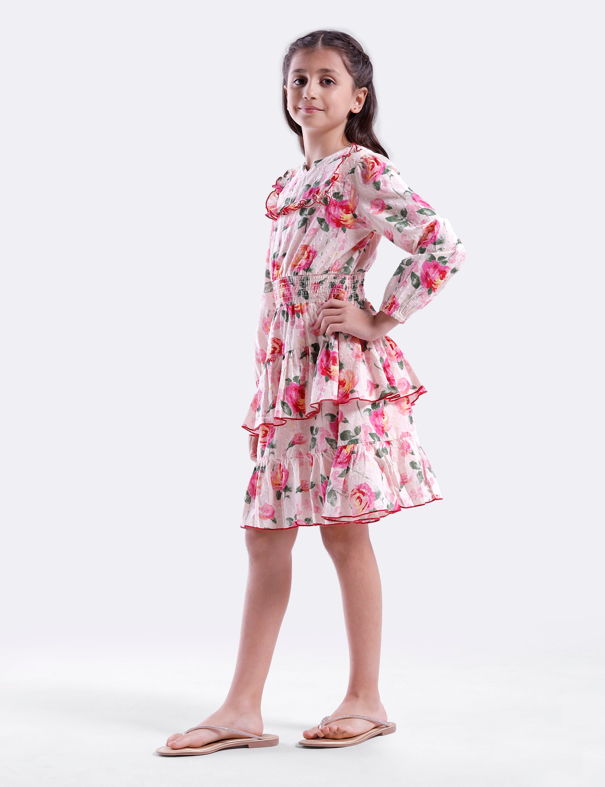 Girls Frill dress with smocked waist