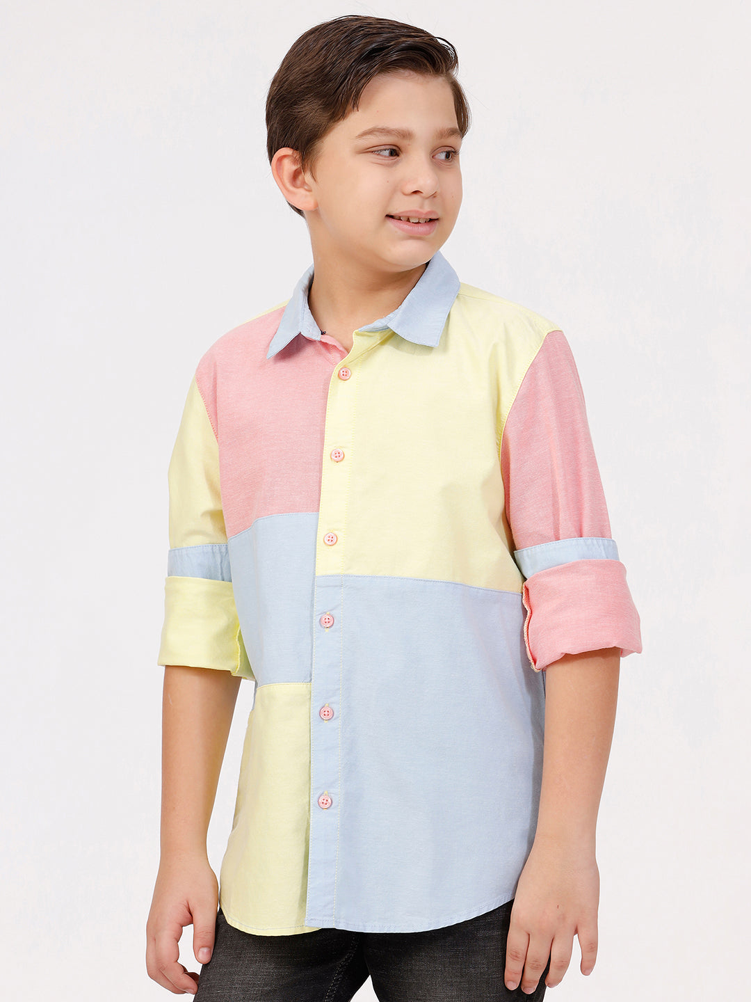 Boys Long Sleeve Solid Patchwork Shirt