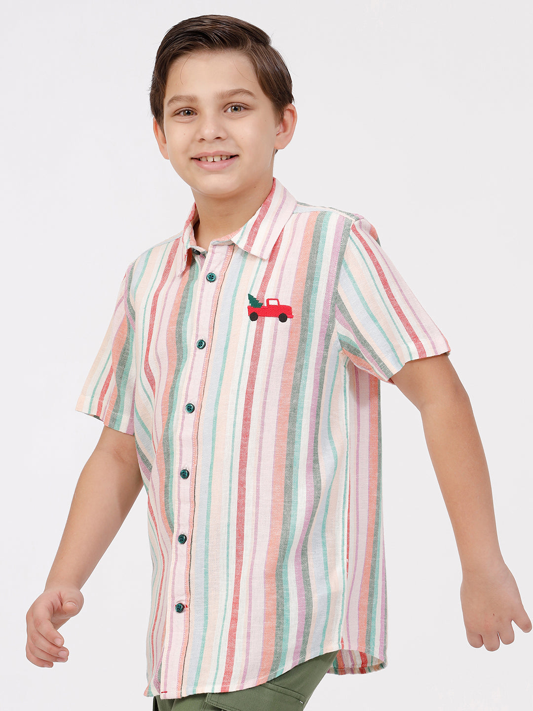 Boys Short Sleeve Shirt with Truck Embroidery