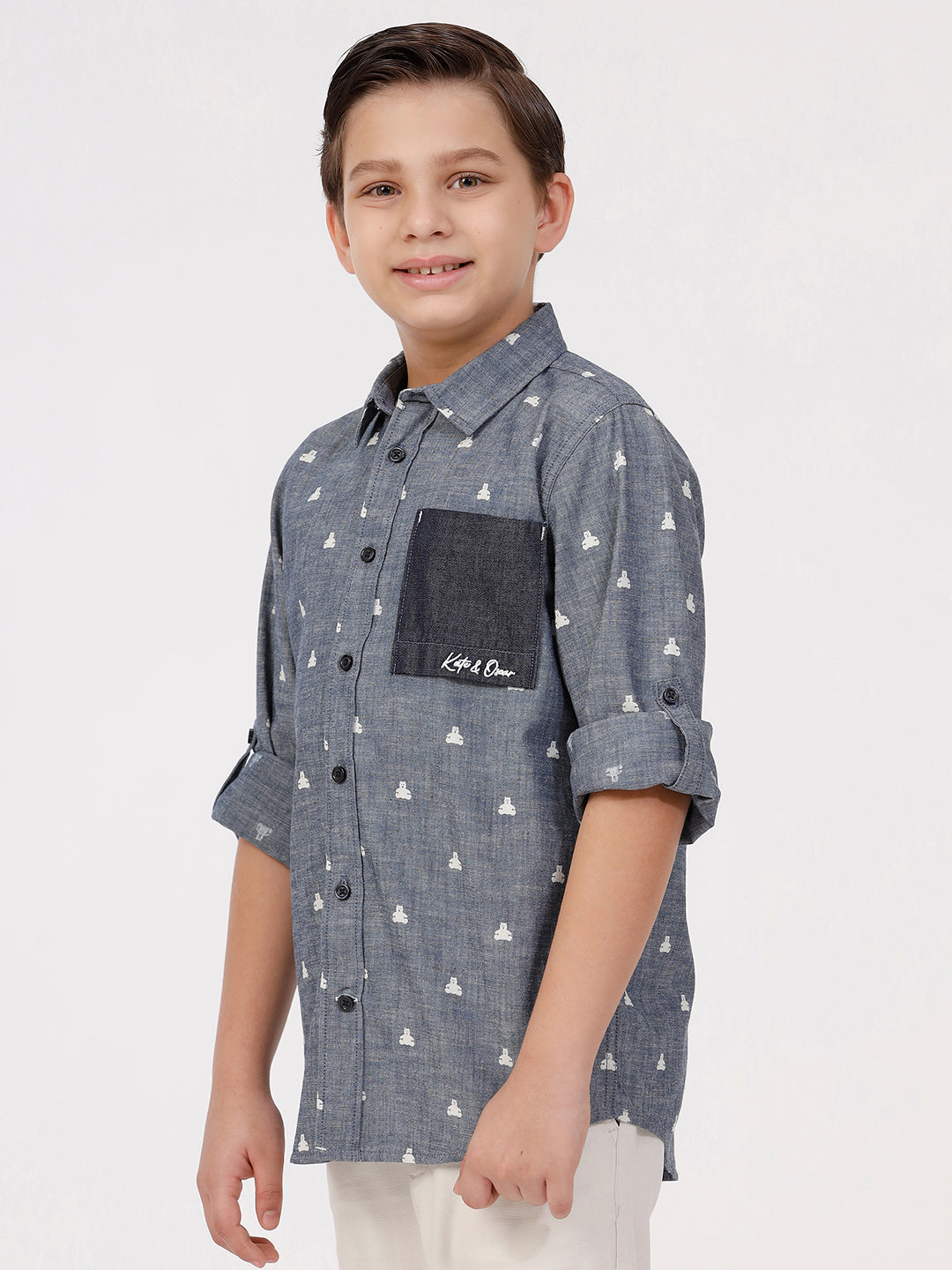 Boys Long Sleeve Shirt with Solid Denim Pocket