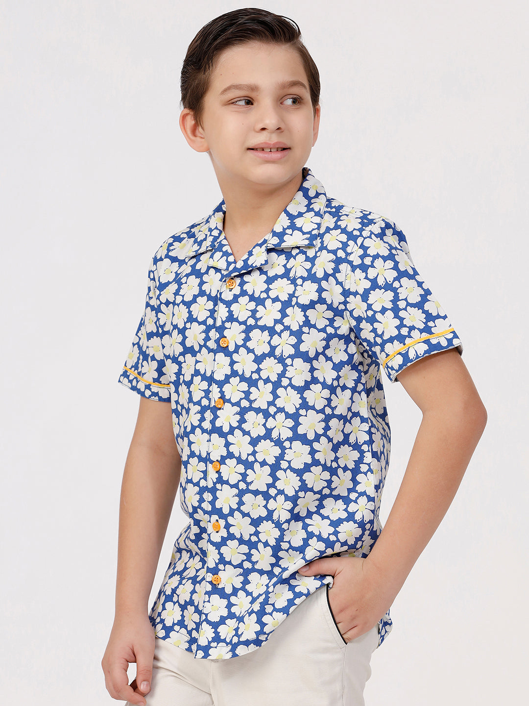 Boys Short Sleeve Printed Shirt with Open Collar