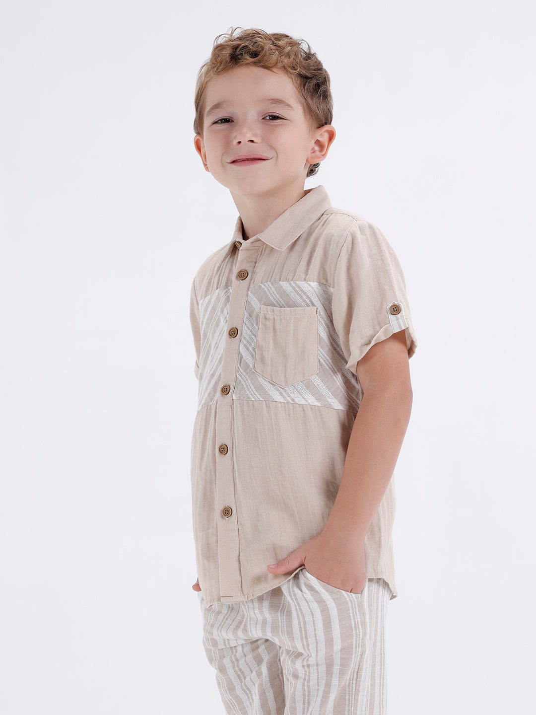 Boys Short sleeve shirt with stripe panel across front