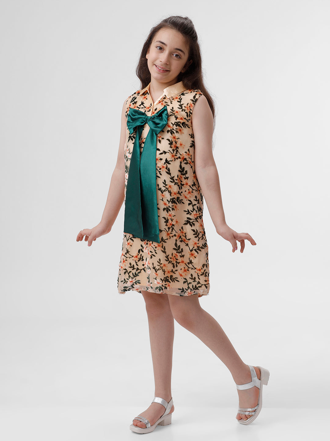 Girls Contrast Bow Dress