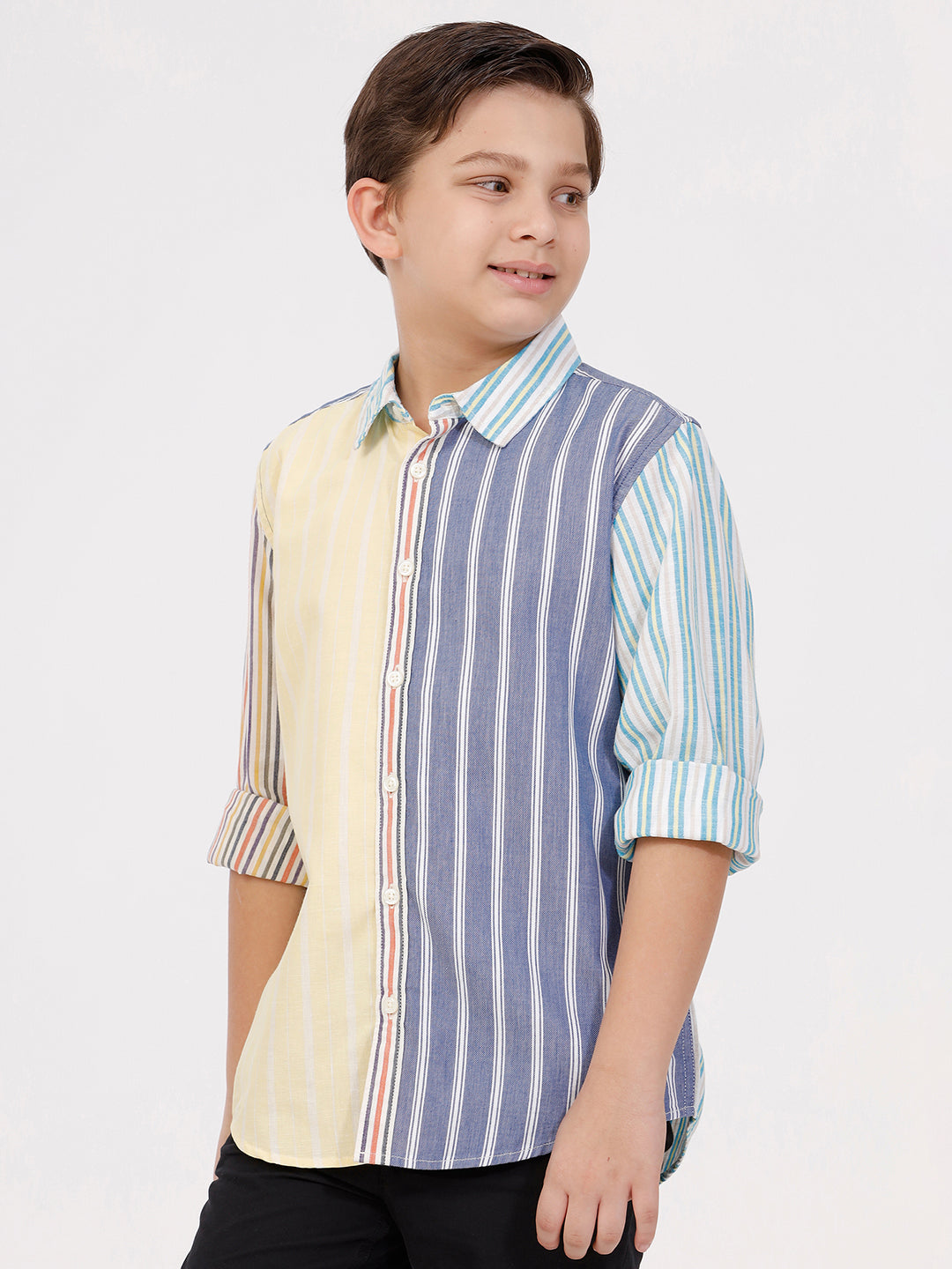 Boys Long Sleeve Stripes Patchwork Shirt