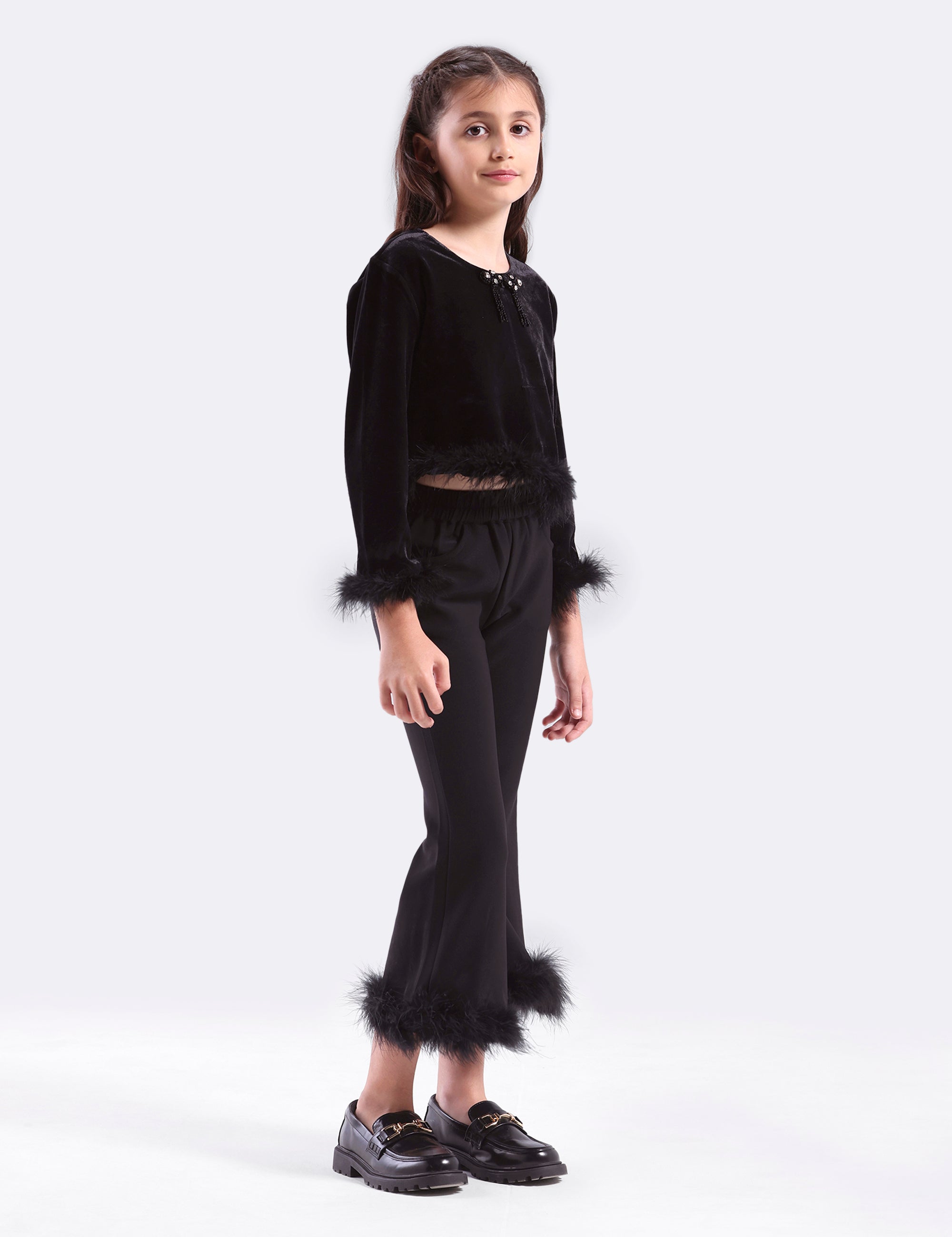 Girls Velvett Top & Pant with Fur Hem