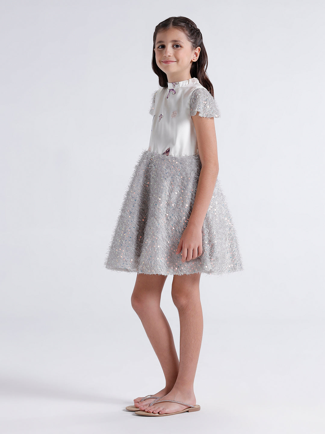 Girls Dress with Embroidered top & Fur botton