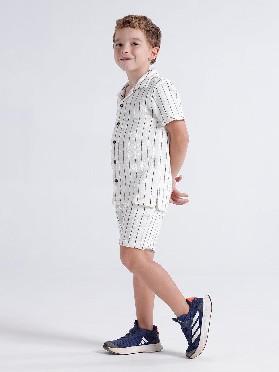 Boys short sleeve open collar stripe shirt