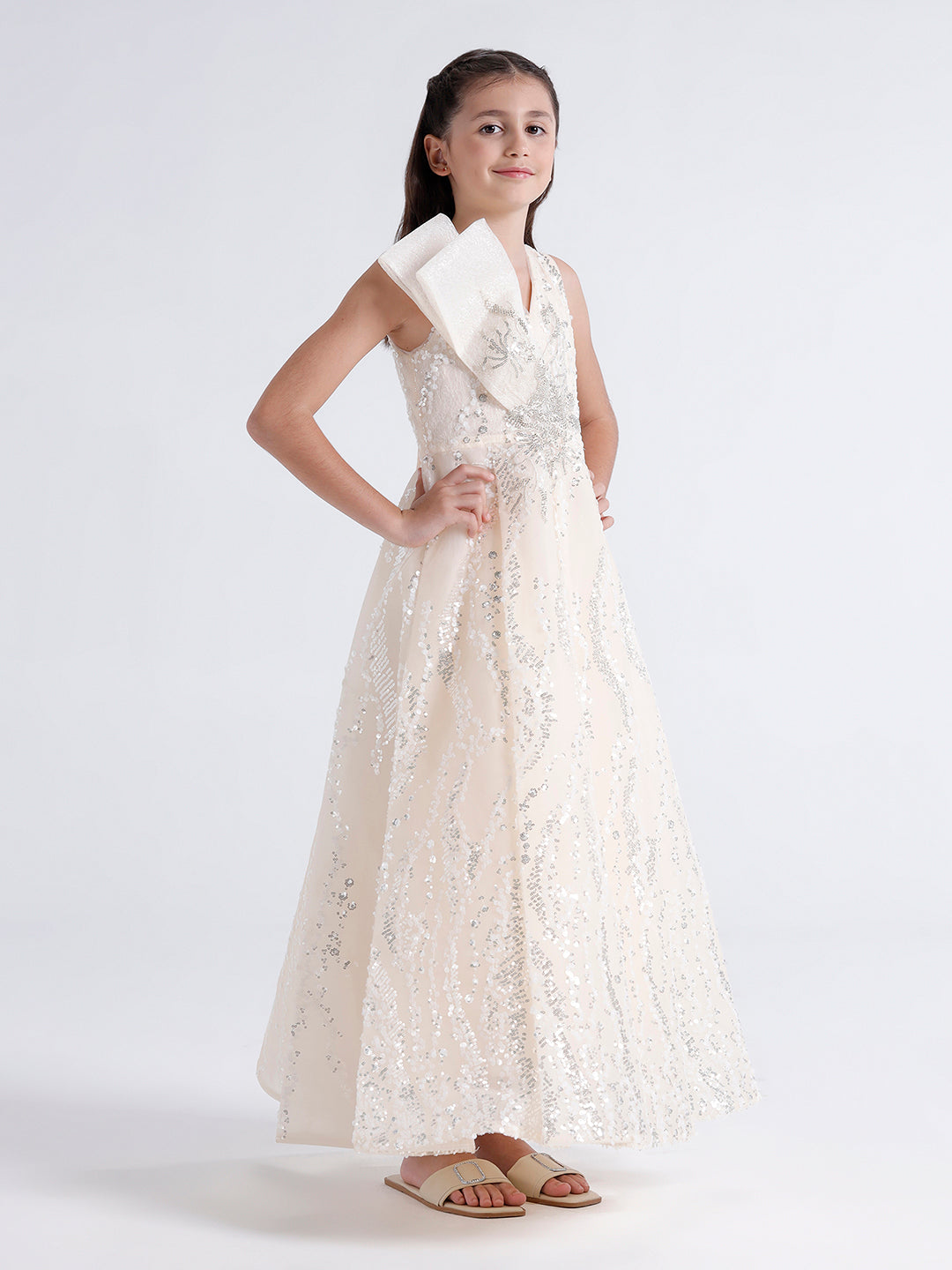 Girls long slim fit Dress with Glass bead embroidery