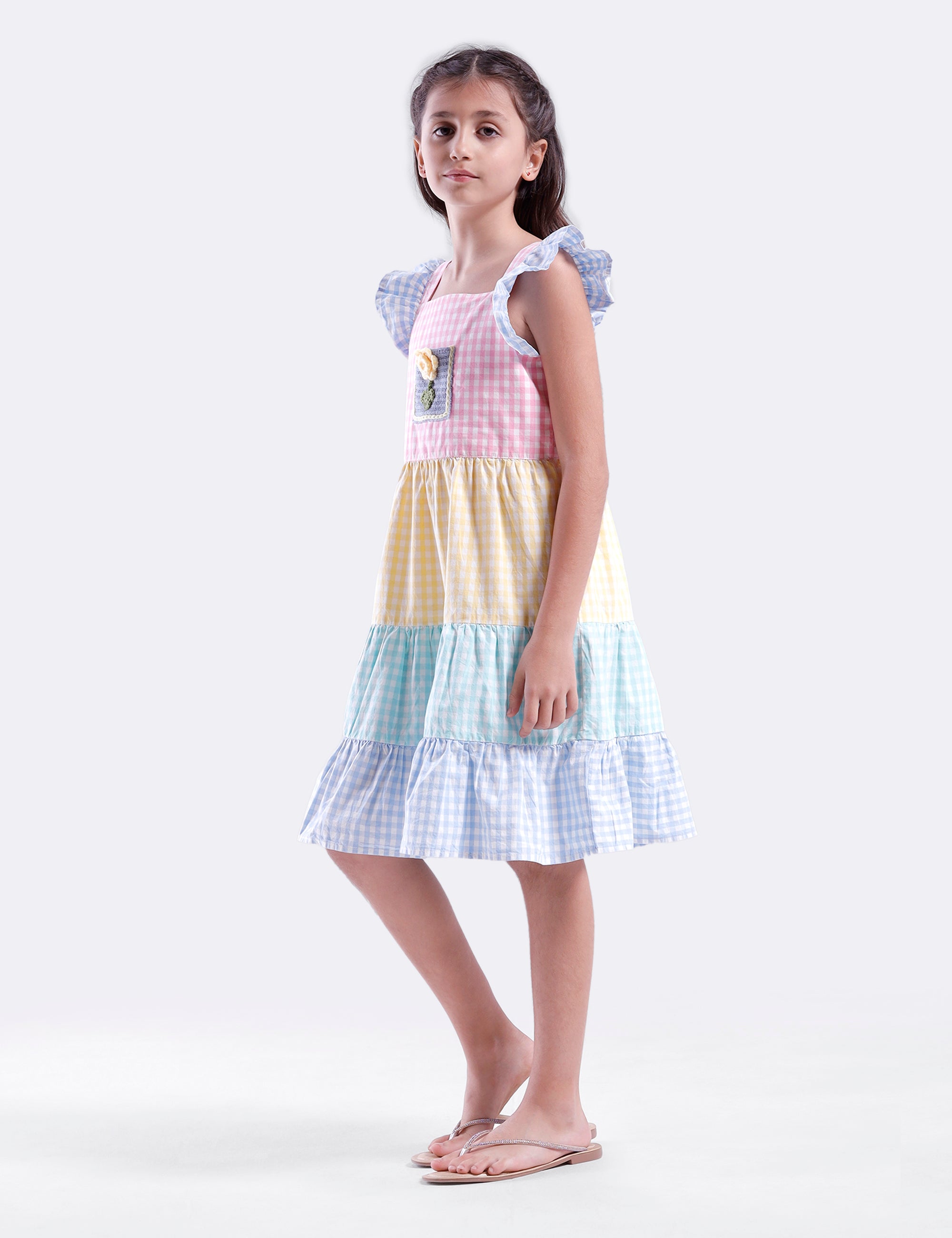 Girls Gingham checks panels dress