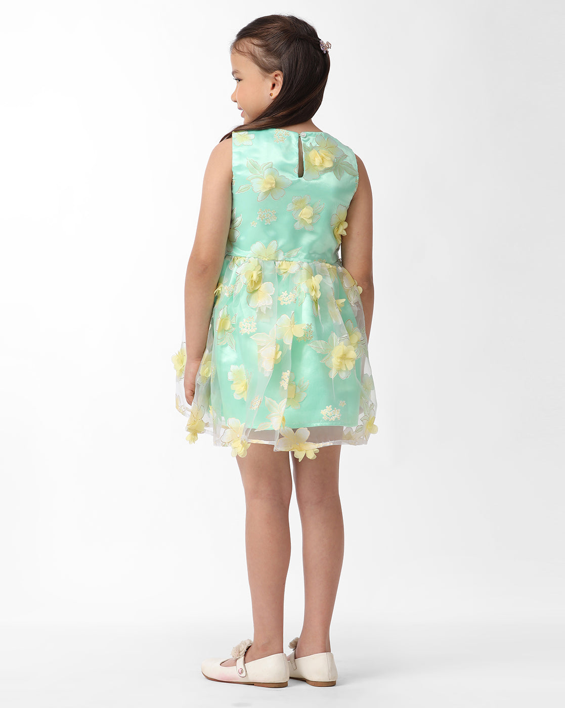 Girls Mesh Dress With 3D flowers