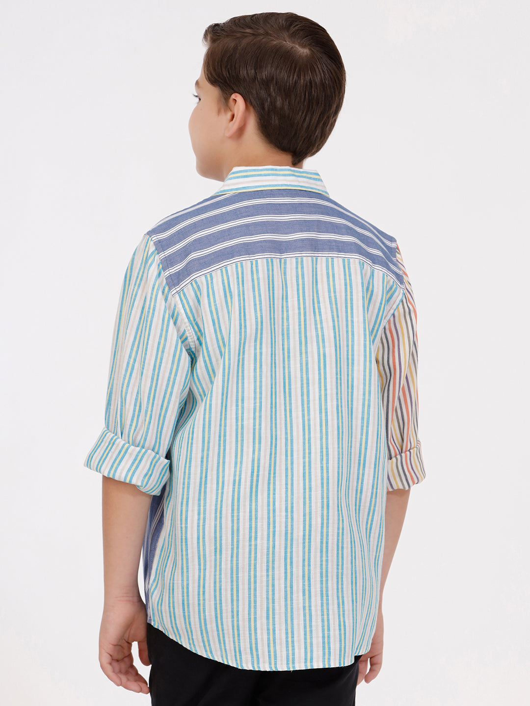 Boys Long Sleeve Stripes Patchwork Shirt