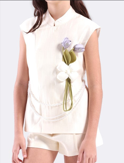 Girls Top & shorts with 3D flower appliques