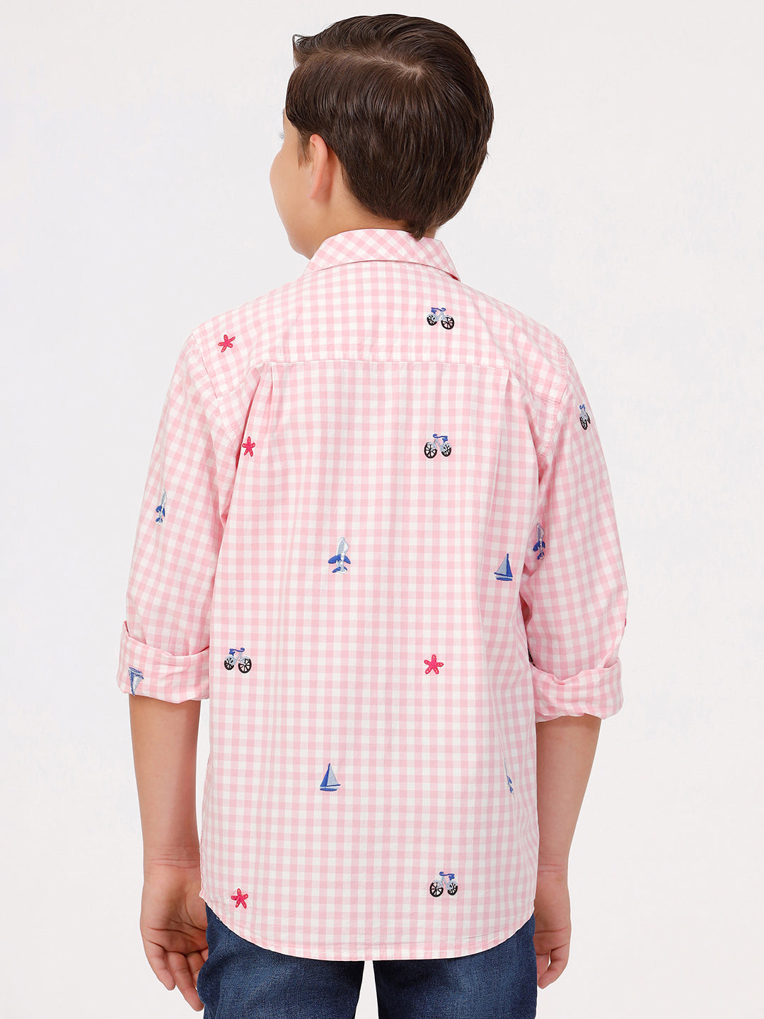 Boys Long Sleeve All over Embroidery Shirt