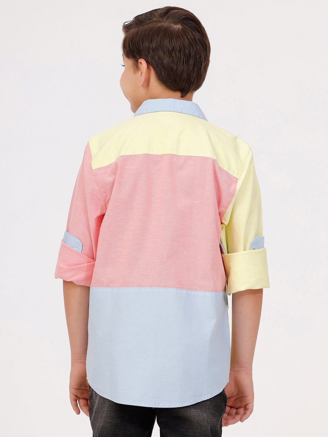Boys Long Sleeve Solid Patchwork Shirt