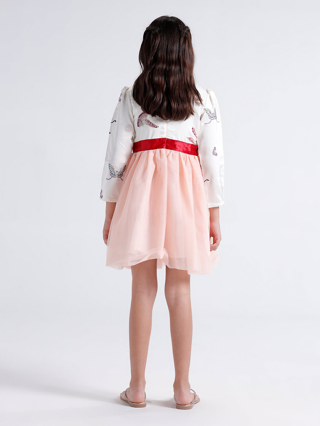 Girls Dress with Embroidered top & Mesh botton