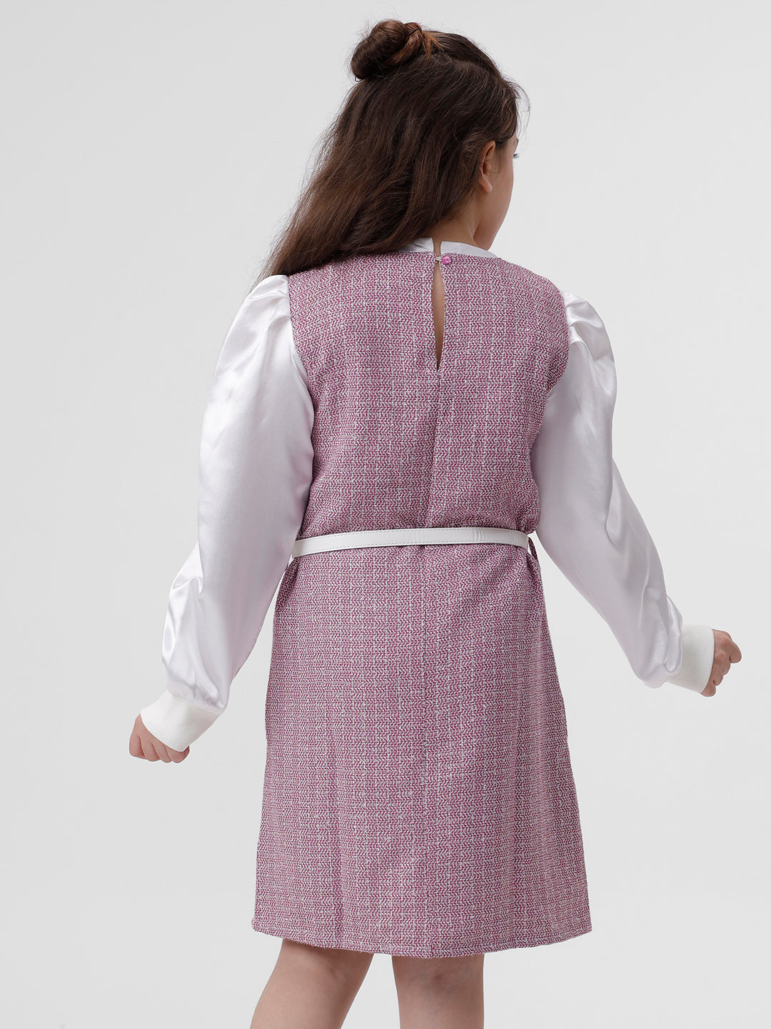 Girls Tweed dress with Ribbed sleeve