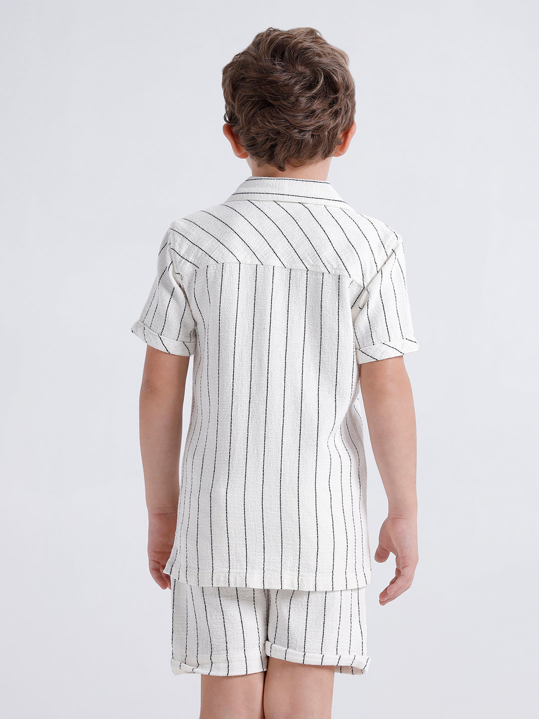 Boys short sleeve open collar stripe shirt