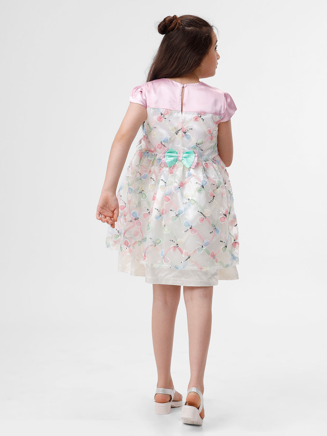 Girls all over embroidered mesh dress
