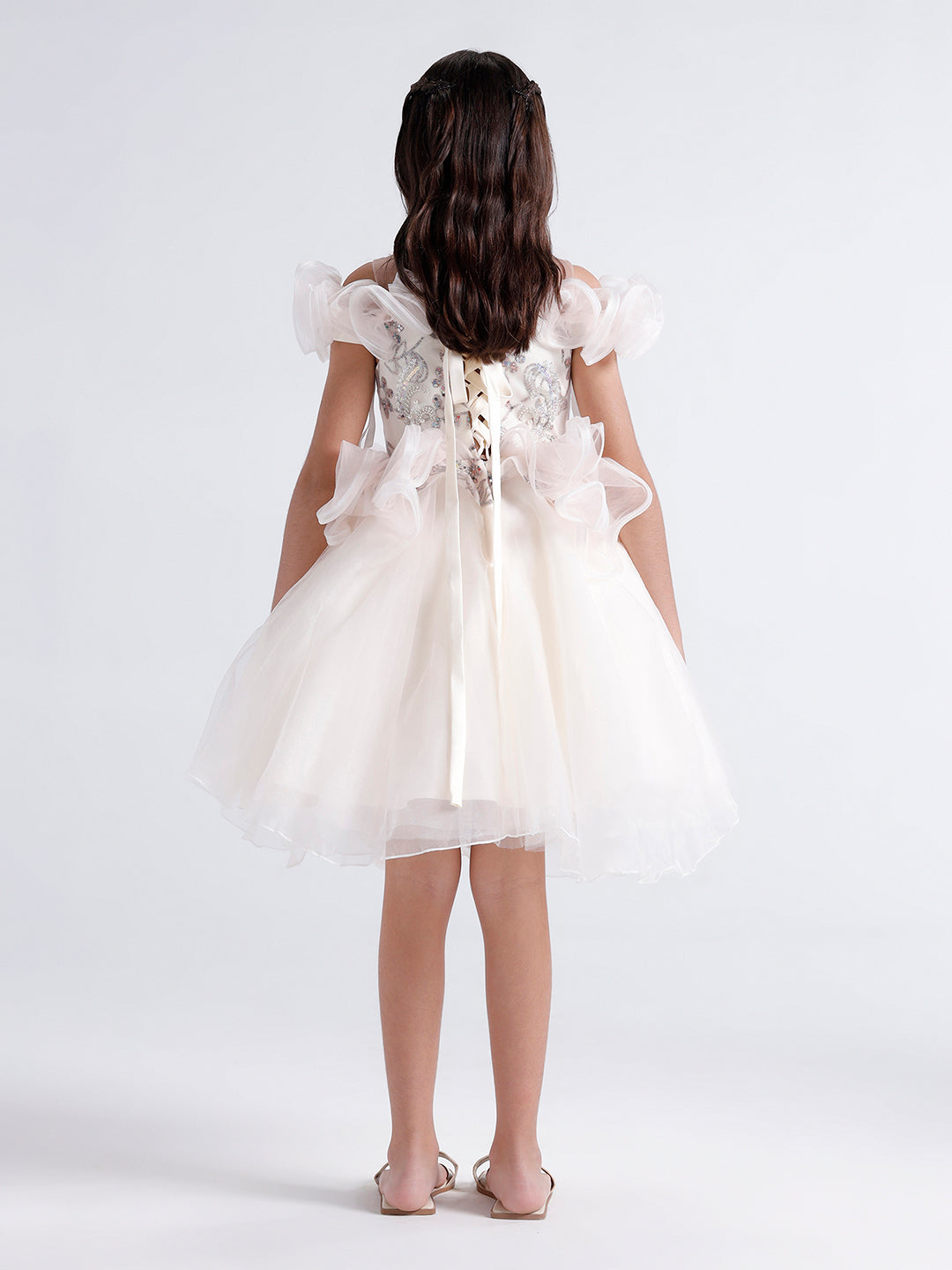 Girls long Dress with Glass beads embroidery with ruffles