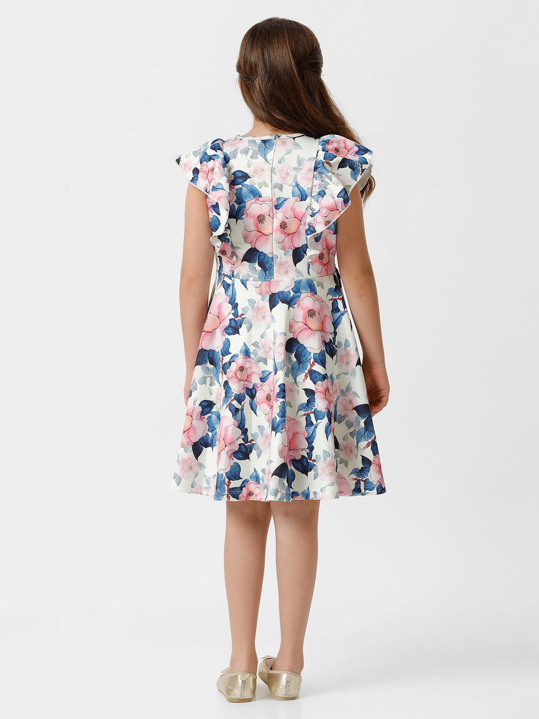 Girls Satin Floral Printed Dress