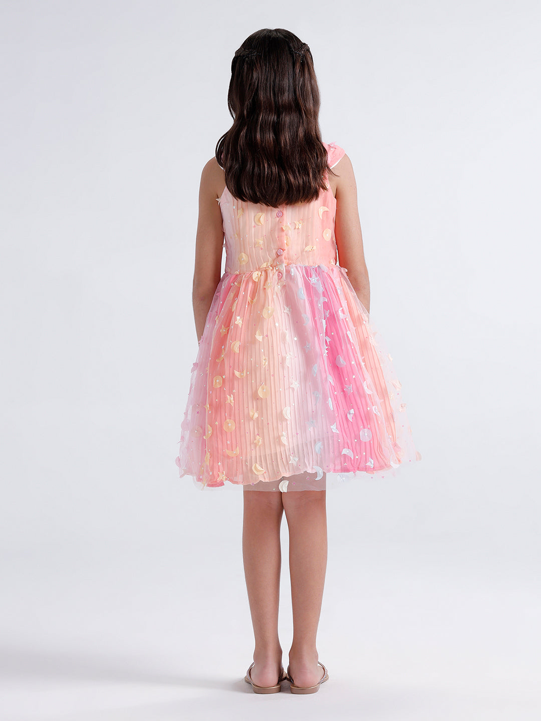 Girls lace dress with pleated multicolour lining