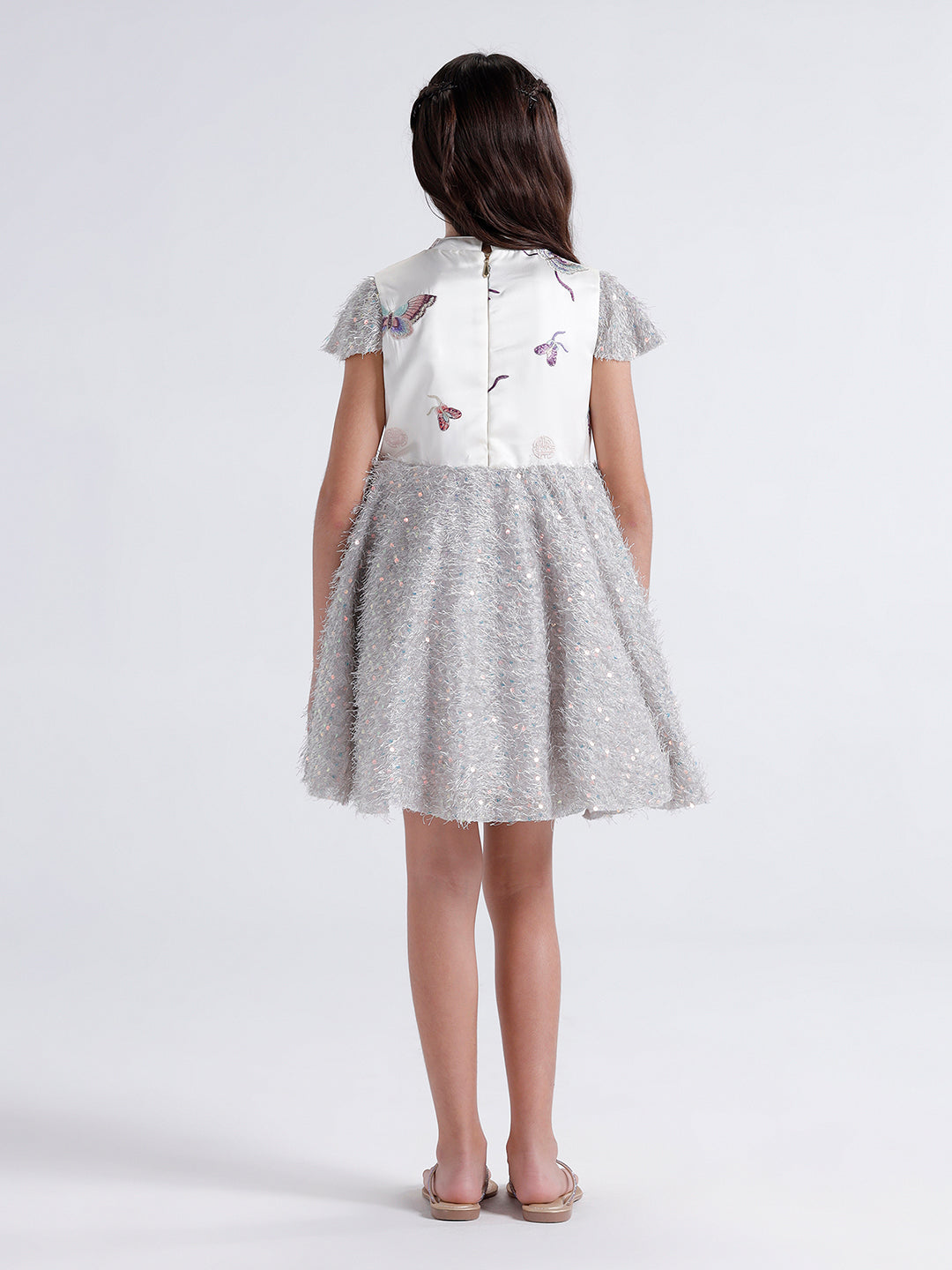 Girls Dress with Embroidered top & Fur botton