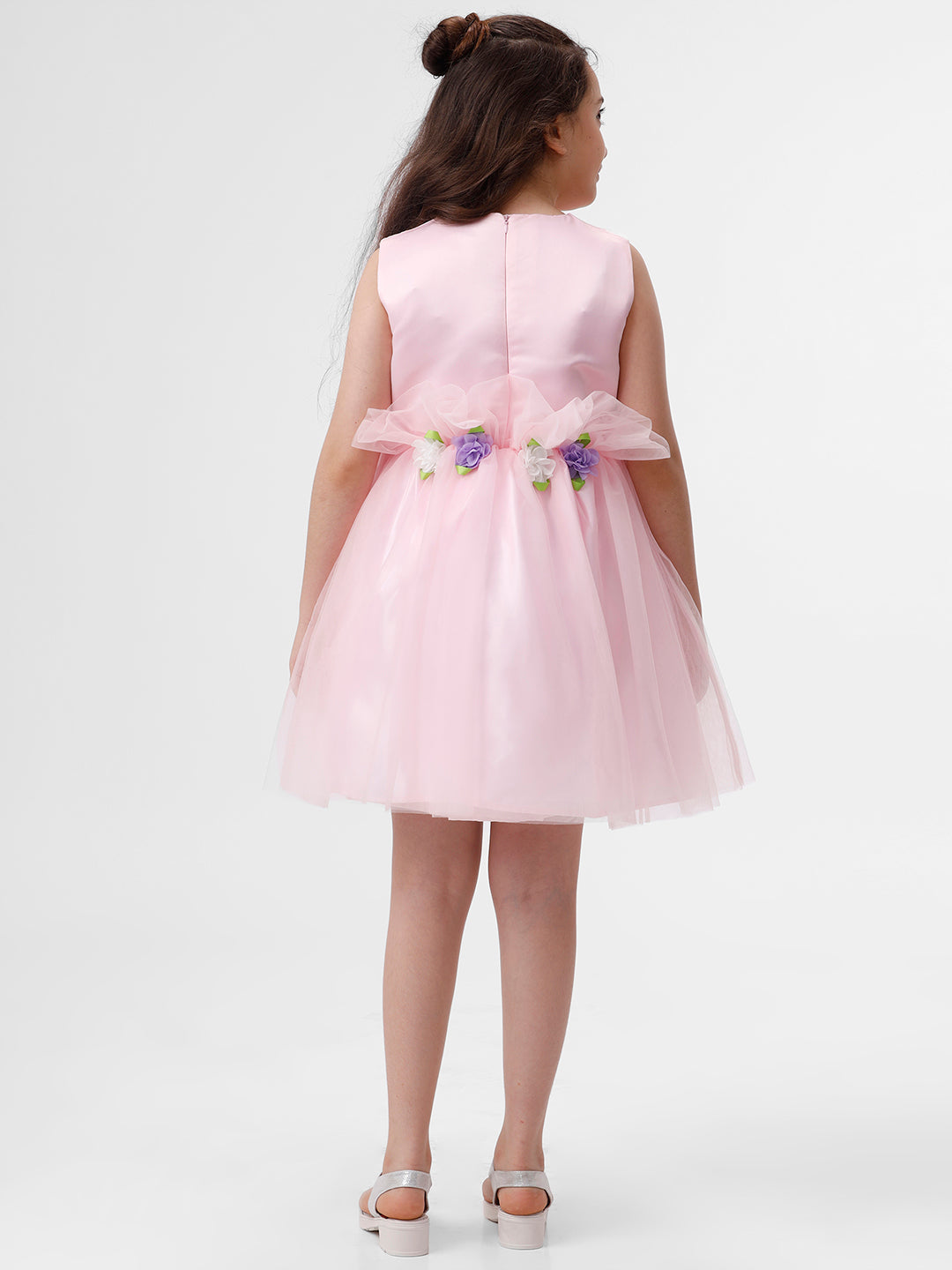 Girls Mesh dress with Flower embellishments