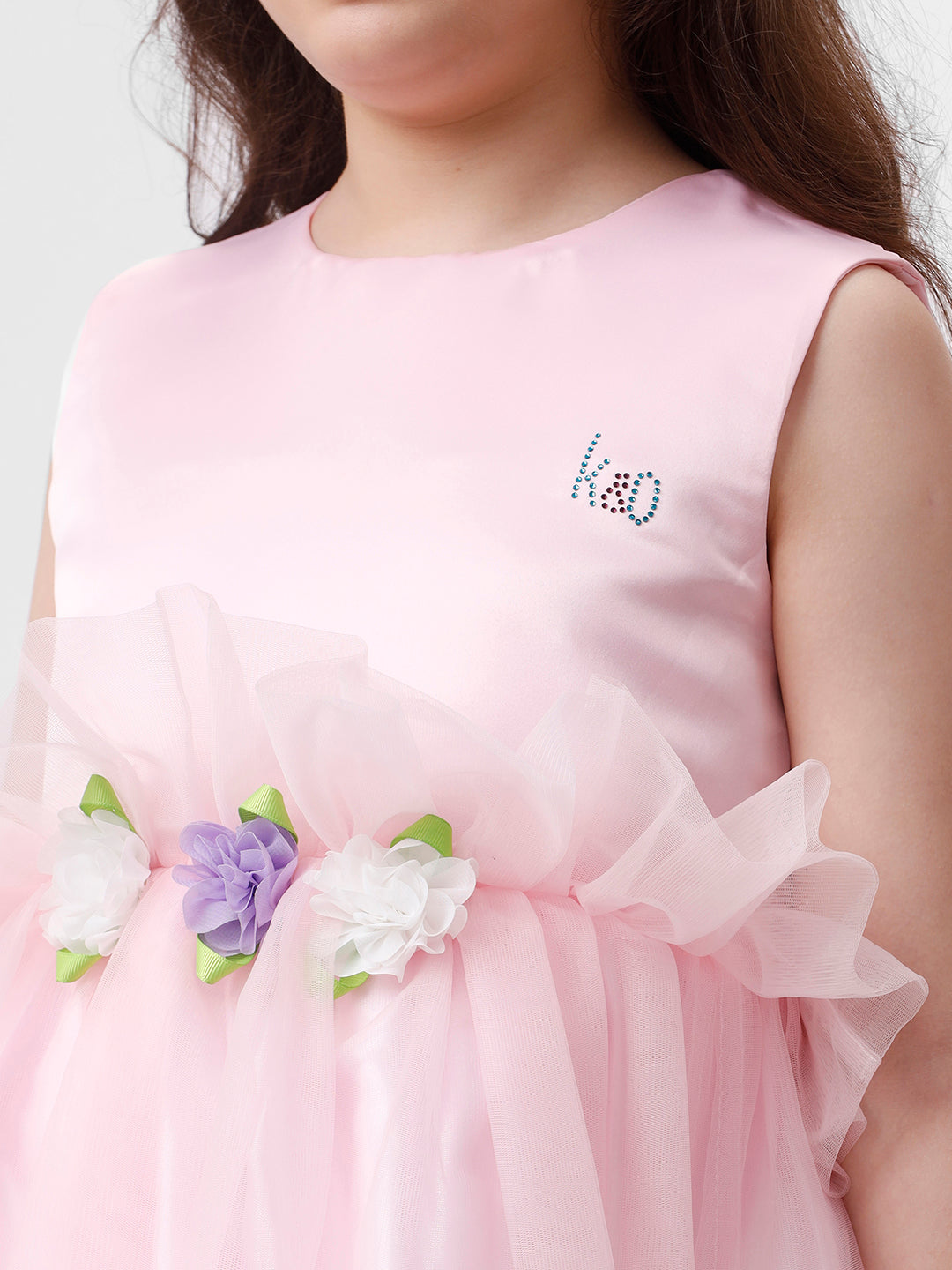 Girls Mesh dress with Flower embellishments