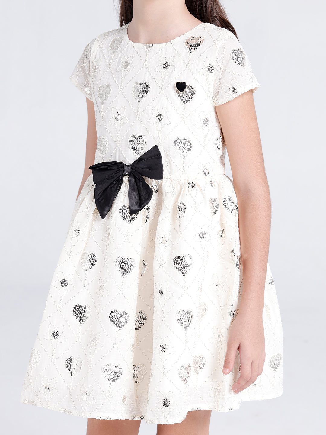 Girls dress with all over heart shape sequins emb