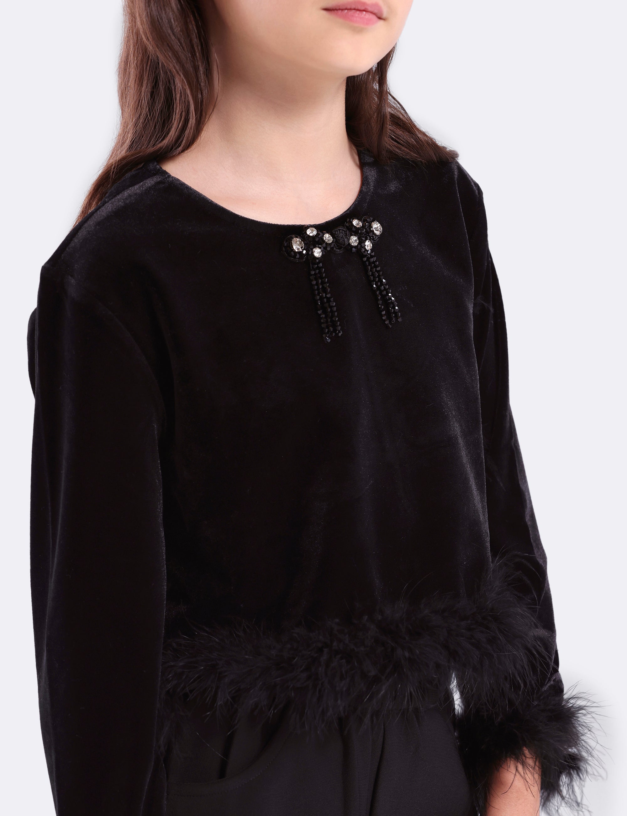 Girls Velvett Top & Pant with Fur Hem