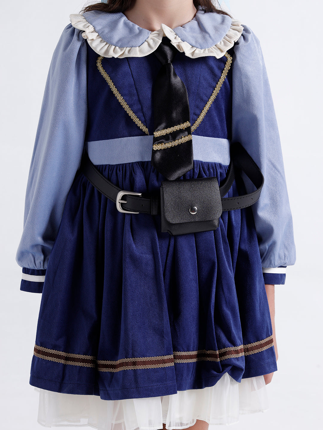 Girls Dress with Tie, Belt, pouch & Cap