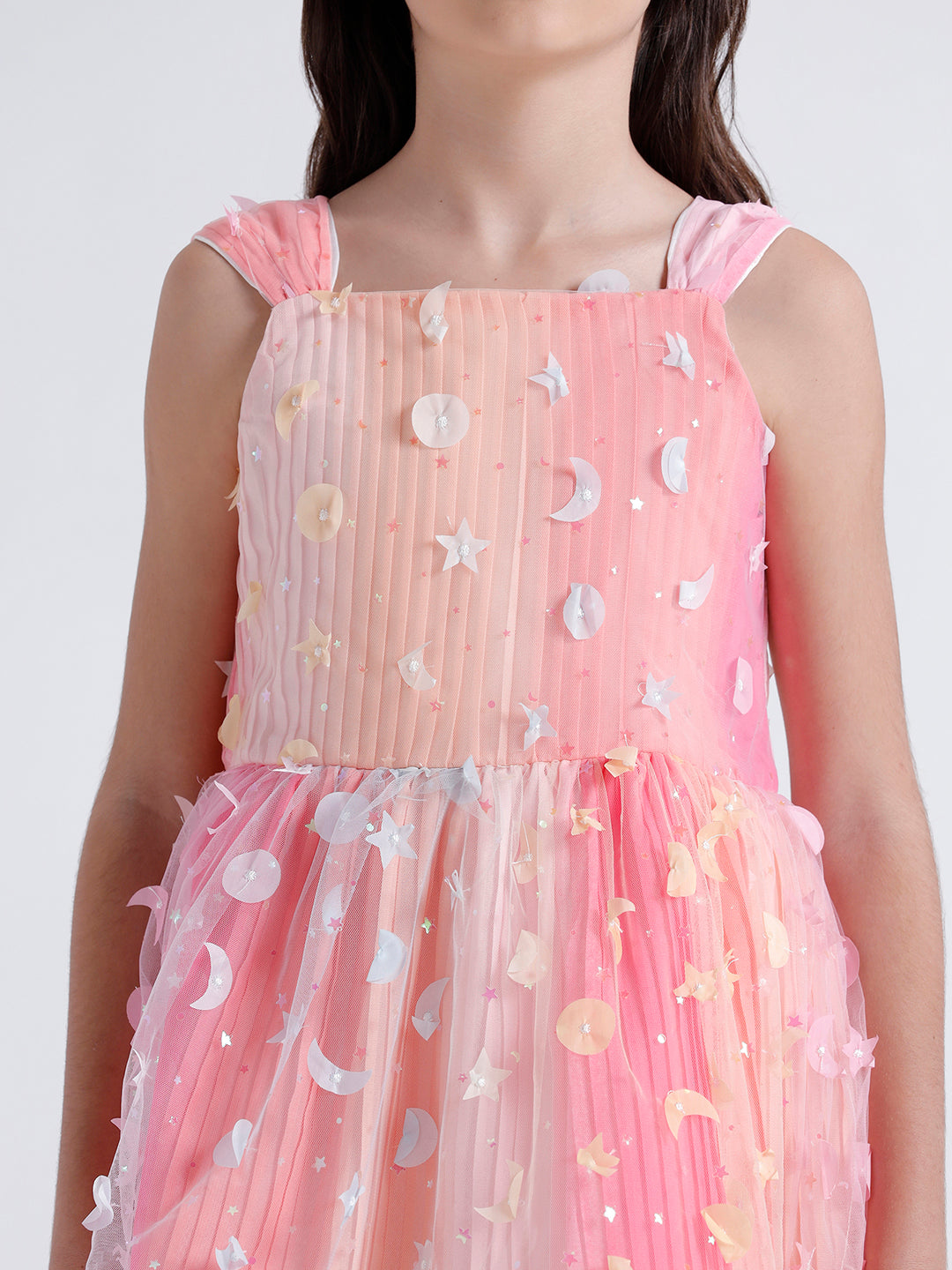 Girls lace dress with pleated multicolour lining