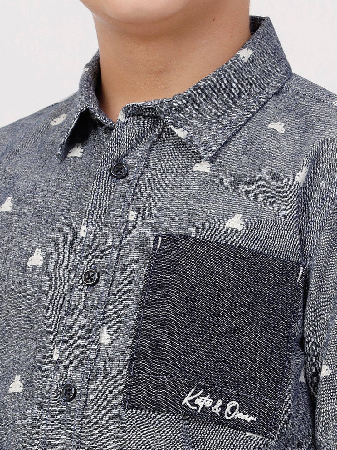 Boys Long Sleeve Shirt with Solid Denim Pocket