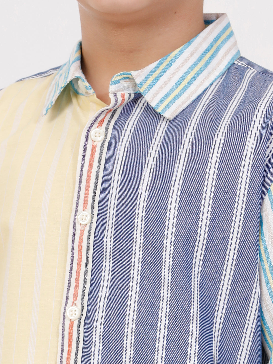 Boys Long Sleeve Stripes Patchwork Shirt